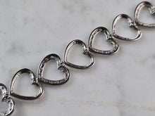 Load image into Gallery viewer, Womens Vintage Estate Sterling Silver CZ Heart Bracelet 8.7g E6664