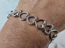 Load image into Gallery viewer, Womens Vintage Estate Sterling Silver CZ Heart Bracelet 8.7g E6664