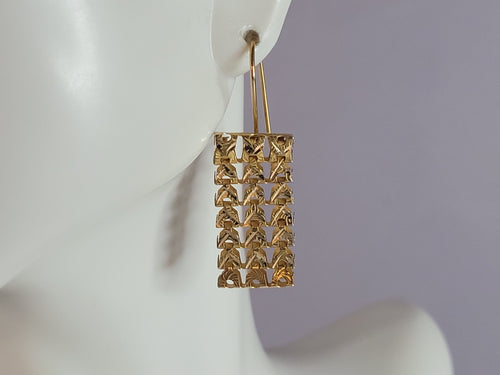 Pr Womens Vintage Estate 14K Yellow Gold Filigree Dangle Earrings, 3.6g E6692