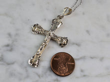 Load image into Gallery viewer, Vintage Estate Sterling Silver Religious Cross Pendant Necklace 6.7g E6709