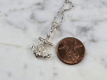Load image into Gallery viewer, Vintage Estate Sterling Silver Maritime Jesus Anchor Pendant Necklace 3.1g E6714