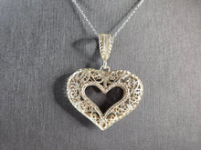 Load image into Gallery viewer, Womens Vintage Sterling Silver Filigree Heart Pendant Necklace 14.8g E6717