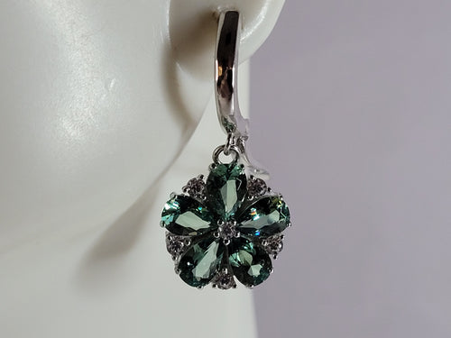 Womens Estate Sterling Silver Modernist Floral CZ Earrings 4.6g E6775