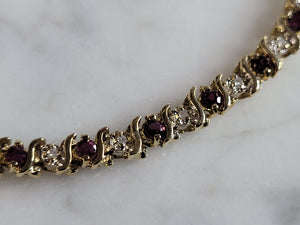 Vintage Estate 14k Gold Diamond & Amethyst Tennis Bracelet 10.8g #E6779