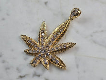 Load image into Gallery viewer, Vintage Estate 14K Yellow Gold CZ Marijuana Pot Leaf Pendant 15.5g E6816