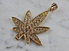 Load image into Gallery viewer, Vintage Estate 14K Yellow Gold CZ Marijuana Pot Leaf Pendant 15.5g E6816