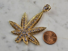 Load image into Gallery viewer, Vintage Estate 14K Yellow Gold CZ Marijuana Pot Leaf Pendant 15.5g E6816