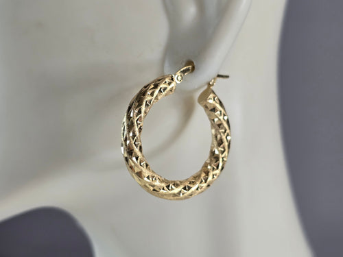 Pr of Womens Vintage Estate 14K Yellow Gold Hoop Earrings 3.3g E6817