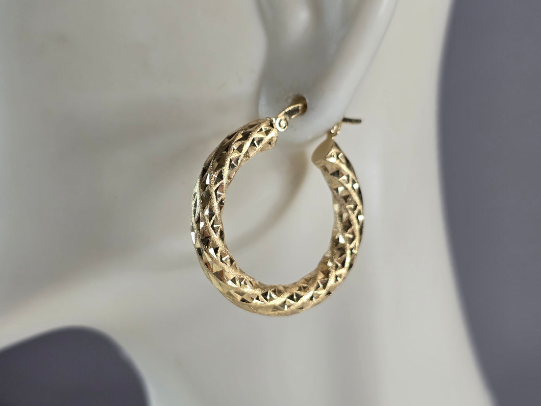 Pr of Womens Vintage Estate 14K Yellow Gold Hoop Earrings 3.3g E6817