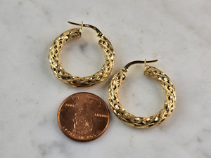 Pr of Womens Vintage Estate 14K Yellow Gold Hoop Earrings 3.3g E6817