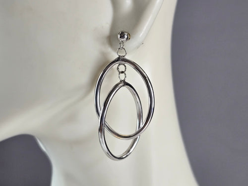 Pr of Womens Vintage Estate 14K White Gold Hoop Earrings 2.7g E6818