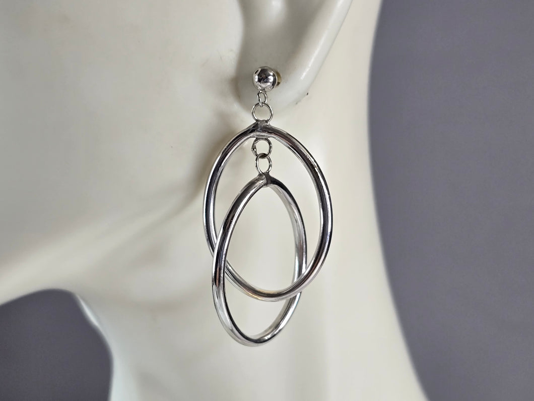 Pr of Womens Vintage Estate 14K White Gold Hoop Earrings 2.7g E6818