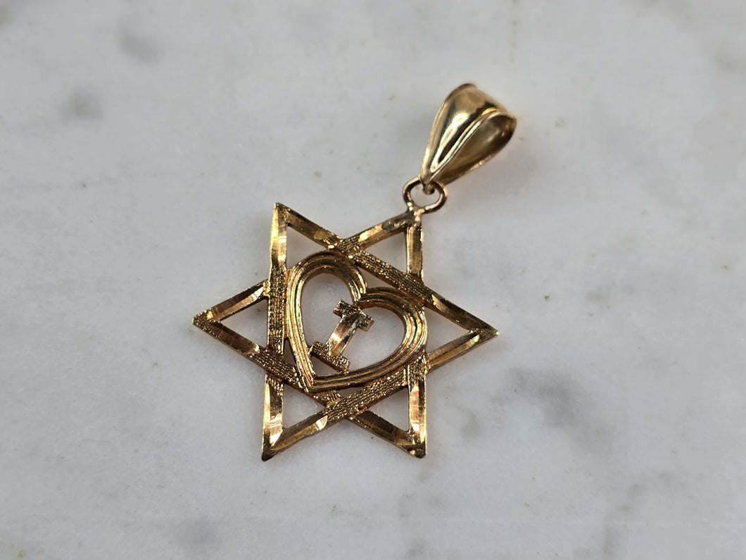 14K Gold Jewish Judaica Star of David Letter 