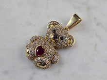 Load image into Gallery viewer, Womens Vintage Estate 14K Gold CZ Teddy Bear Heart Pendant 6.1g E6833