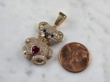 Load image into Gallery viewer, Womens Vintage Estate 14K Gold CZ Teddy Bear Heart Pendant 6.1g E6833