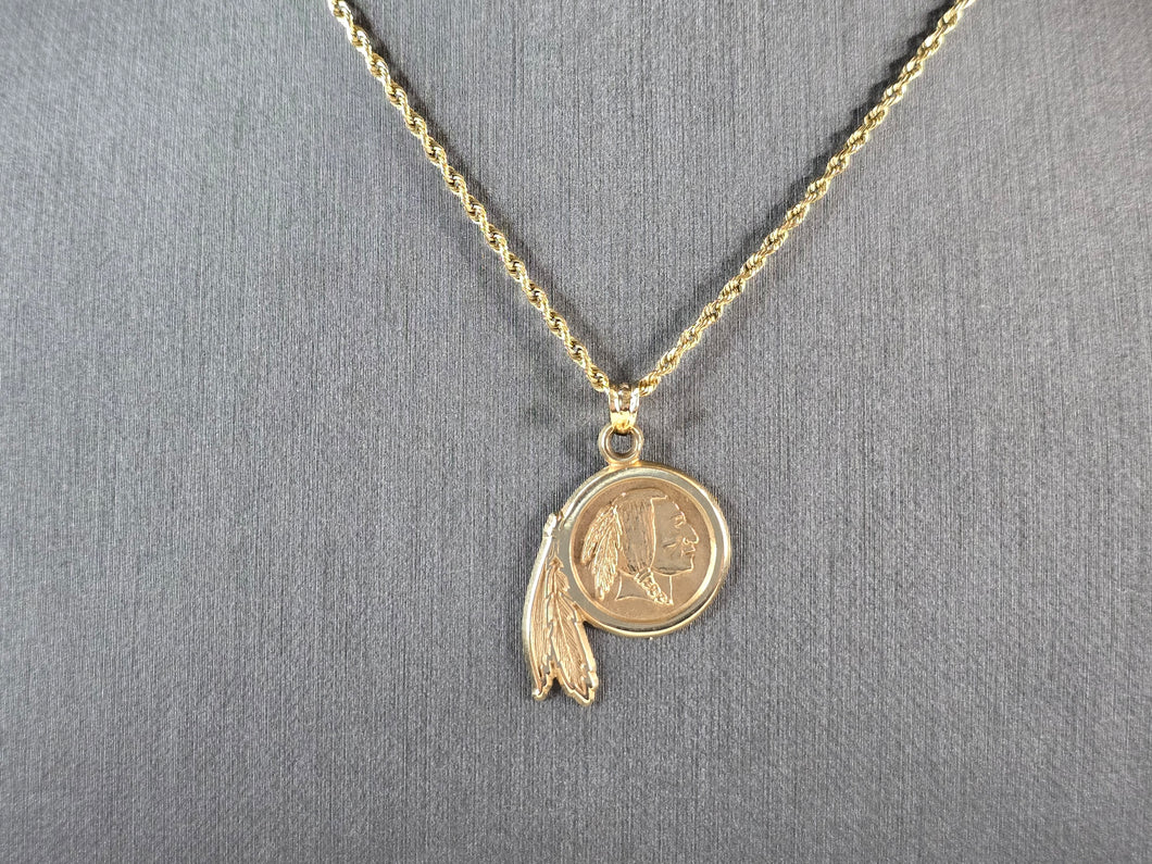 Vintage Estate 14k Yellow Gold Necklace Washington Redskins Pendant 6.6g E6869