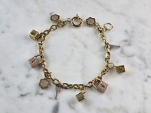 Load image into Gallery viewer, Womens Vintage Estate 14K Yellow Gold CZ Charm Bracelet 11.9g E6870
