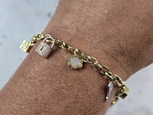 Load image into Gallery viewer, Womens Vintage Estate 14K Yellow Gold CZ Charm Bracelet 11.9g E6870