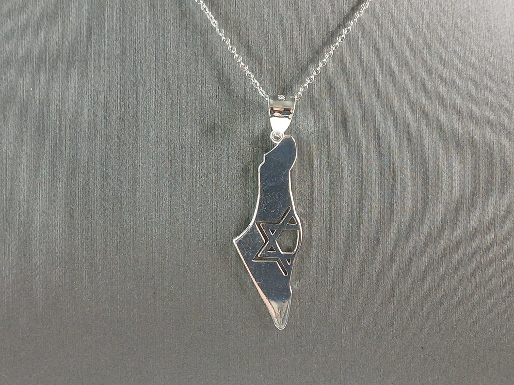 Sterling Silver Jewish Judaica Star of David Israel Pendant Necklace 4.1g E6895