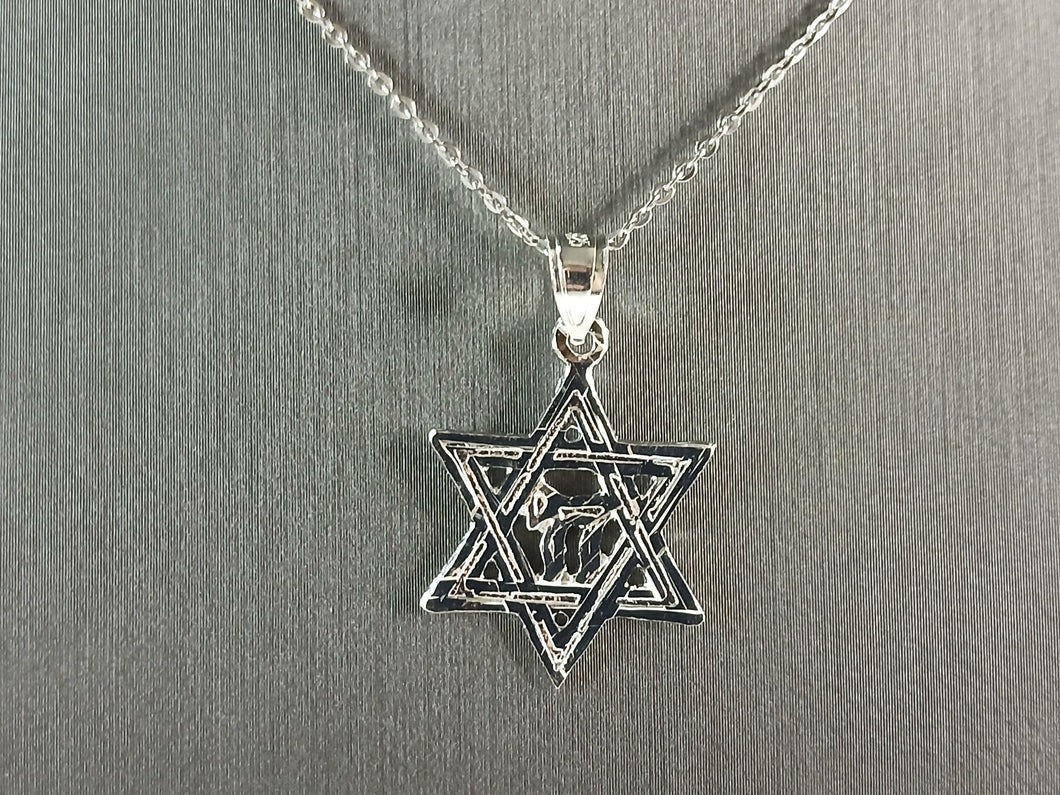 Sterling Silver Jewish Judaica Star of David Chai Pendant Necklace, 2.5g E6896