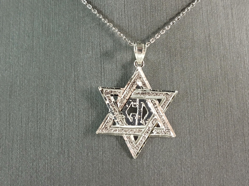 Sterling Silver Jewish Judaica Star of David Pendant Necklace, 3.1g E6897