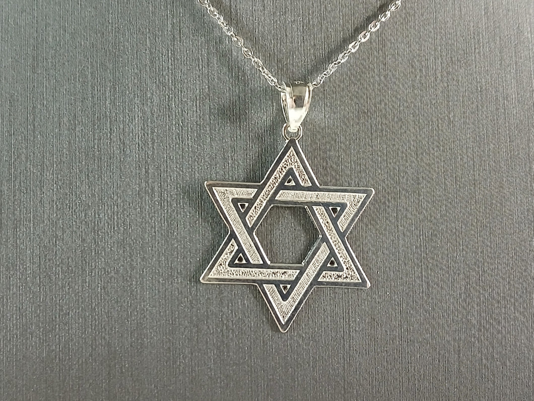 Sterling Silver Jewish Judaica Star of David Pendant Necklace, 2.6g E6898