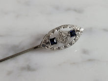 Load image into Gallery viewer, Womens Vintage Estate 14K Art Deco White Gold Diamond Sapphire Pin, 1.8g E6923