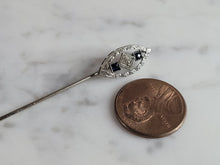 Load image into Gallery viewer, Womens Vintage Estate 14K Art Deco White Gold Diamond Sapphire Pin, 1.8g E6923