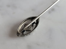 Load image into Gallery viewer, Womens Vintage Estate 14K Art Deco White Gold Diamond Sapphire Pin, 1.8g E6923