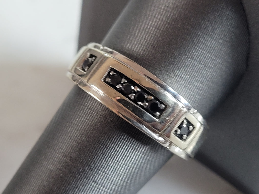 Mens Vintage Estate 14K White Gold Black Diamond Ring, 6.3g E6950