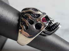 Load image into Gallery viewer, Mens Sterling Silver Ruby Eyed Skull Goth Ring 13.8g E6981