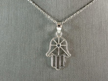Load image into Gallery viewer, Womens Sterling Silver Hamsa Hand Pendant Necklace 2.5g E6997