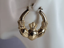 Load image into Gallery viewer, Womens Vintage Estate 10K Yellow Gold Irish Claddagh Hoop Earrings, 5.1g #E7016