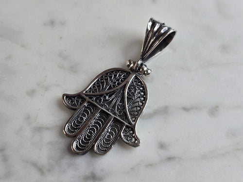 Womens Estate Sterling Silver Hamsa Hand Pendant 5.0g E7017