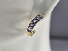 Load image into Gallery viewer, Womens Vintage Estate 14K Gold Tanzanite Shrimp Hoop Earrings 2.3g E7024