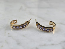 Load image into Gallery viewer, Womens Vintage Estate 14K Gold Tanzanite Shrimp Hoop Earrings 2.3g E7024