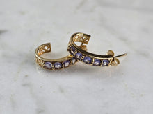 Load image into Gallery viewer, Womens Vintage Estate 14K Gold Tanzanite Shrimp Hoop Earrings 2.3g E7024