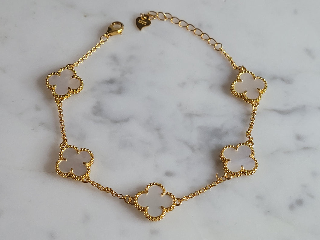 Womens Estate Sterling Silver 4 Leaf Clover Anklet Bracelet 5.0g E7026