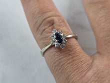 Load image into Gallery viewer, Womens Vintage Estate 14K White Gold Sapphire Diamond Ring 2.4g #E7046