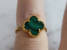 Load image into Gallery viewer, Womens Sterling Silver Malachite 4 Leaf Clover Ring 1.9g E7048