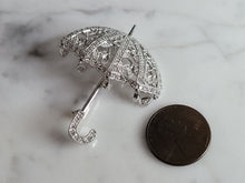 Load image into Gallery viewer, Women Vintage Estate 14k White Gold Diamond Parasol Umbrella Brooch 6.9g E7083