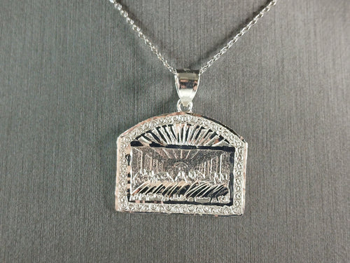 Sterling Silver Religious Last Supper Pendant Necklace 6.4g E7098