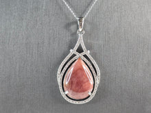 Load image into Gallery viewer, Womens Sterling Silver Modernist Rhodochrosite CZ Pendant Necklace 17.5g E7103