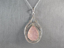 Load image into Gallery viewer, Womens Sterling Silver Modernist Rhodochrosite CZ Pendant Necklace 17.5g E7103
