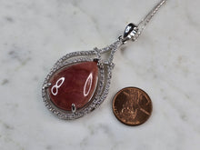 Load image into Gallery viewer, Womens Sterling Silver Modernist Rhodochrosite CZ Pendant Necklace 17.5g E7103