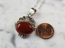 Load image into Gallery viewer, Womens Vintage Estate Sterling Silver Carnelian Pendant &amp; Necklace 8.3g E7107