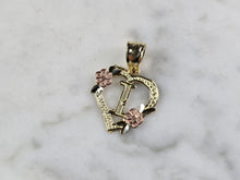 Load image into Gallery viewer, Womens 10K Yellow &amp; Rose Gold Initial Letter &quot; I &quot;  Heart Pendant 0.9g E7134