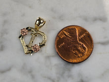 Load image into Gallery viewer, Womens 10K Yellow &amp; Rose Gold Initial Letter &quot; I &quot;  Heart Pendant 0.9g E7134