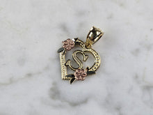 Load image into Gallery viewer, Womens 10K Yellow &amp; Rose Gold Initial Letter &quot; S &quot;  Heart Pendant 0.9g E7135