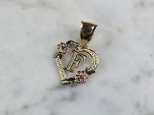 Load image into Gallery viewer, Womens 10K Yellow &amp; Rose Gold Initial Letter &quot; F &quot;  Heart Pendant 0.9g E7140